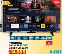 TOSHİBA 50UV2363DT 50 İNÇ 4K UHD VIDAA TV AKILLI TELEVİZYON